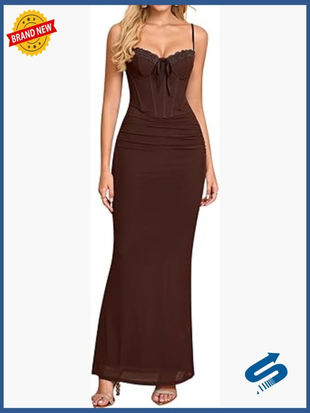 Vintage Lace Corset Maxi Dress Bodycon Ruched Formal Wedding Guest